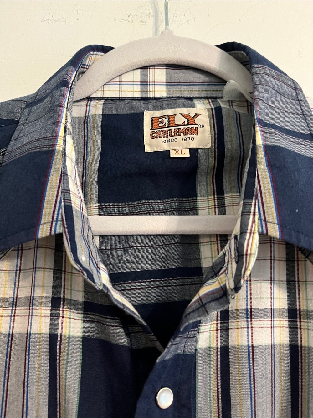 Ely Cattleman Navy and White Plaid Short Sleeve Button-Down Shirt - Picture 2 of 3